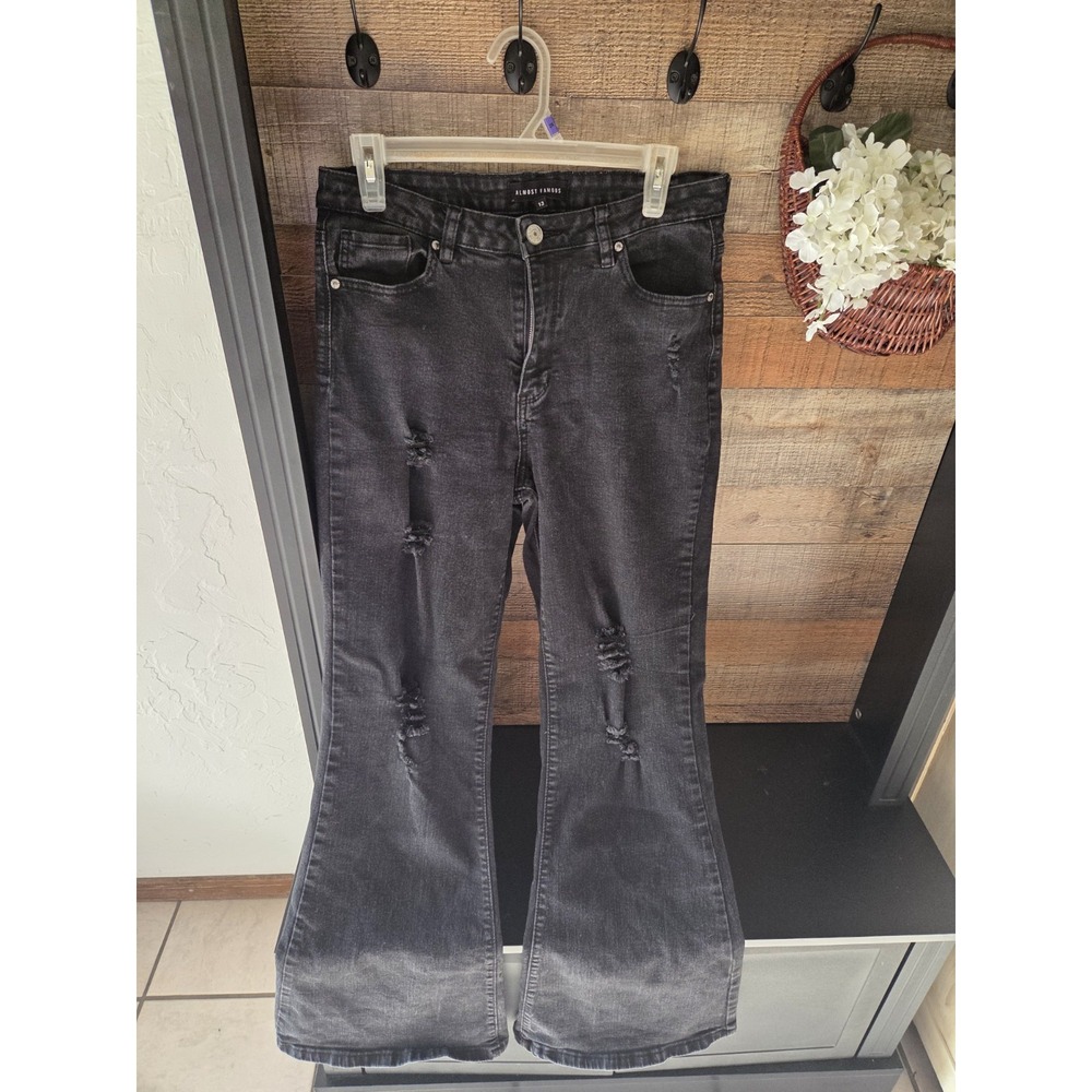 Almost Famous black distressed flare bell-bottom jeans
